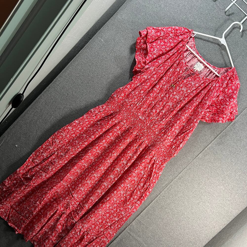 Destination 365 Regular Printed Short-Sleeve Midi Dress Red Abstract Size 1X